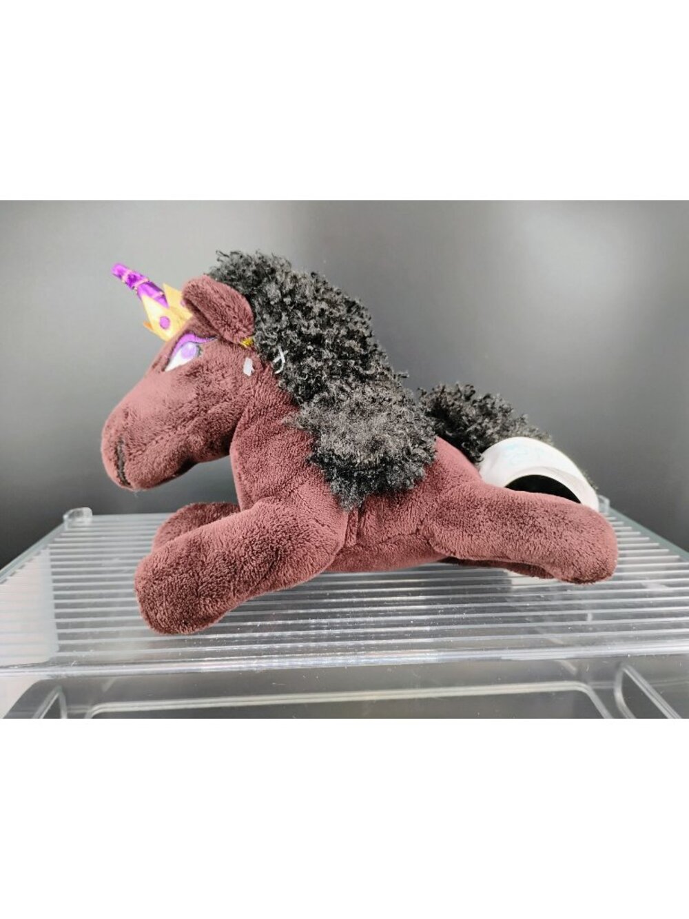 Afro Unicorn Plush Brown With Black Curly Mane & Crown 12" Toy